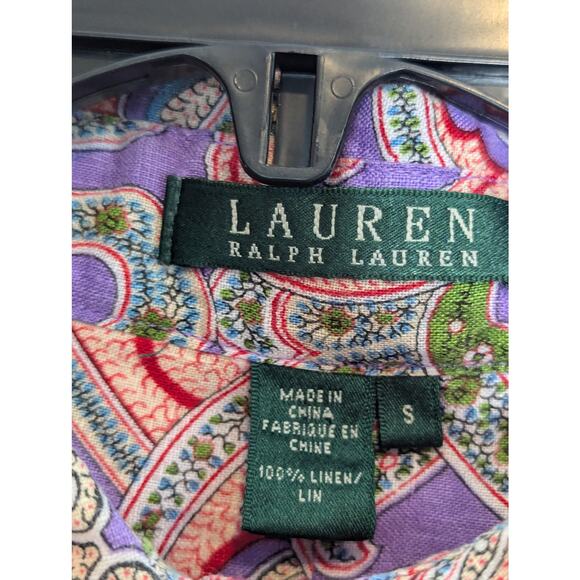 Lauren Ralph Lauren 100% Linen Paisley Button Down Shirt Lilac Red size S - Picture 3 of 6